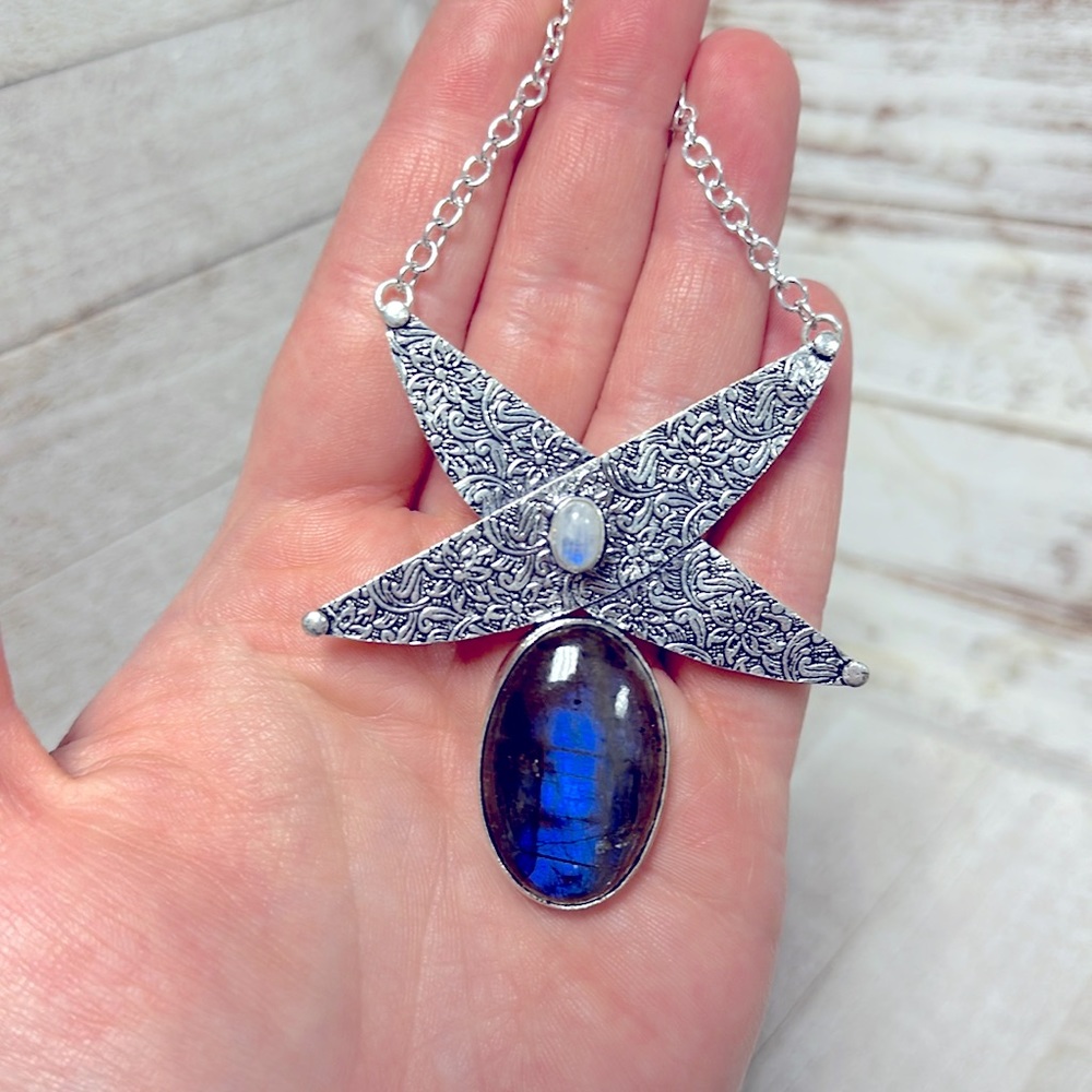 Labradorite 925 sterling abstract Pendant Necklace